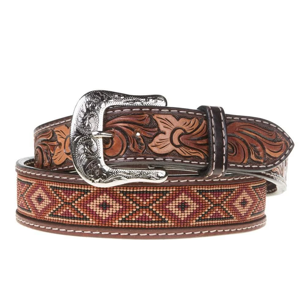 Western Fashion Leather Beaded Earth Tone Twisted X Belt 1 Western Fashion Leather Beaded Earth Tone Twisted X Belt