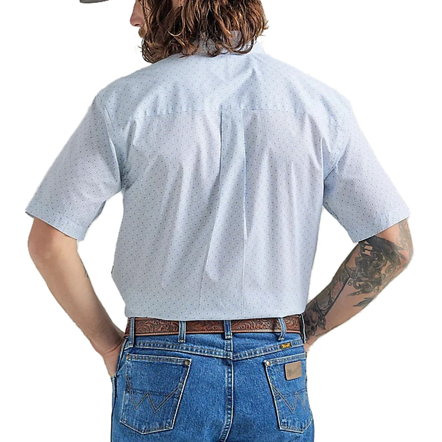 Wrangler Men's George Strait Blue Print Button Down Shirt 3 Wrangler Men's George Strait Blue Print Button Down Shirt - Image 3