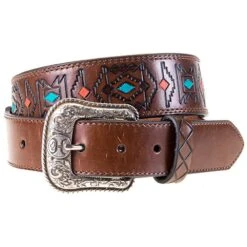 The Cowboy Shirt Sales Store 23 Men's Hooey Painted Aztec Pattern Tapered Leather Belt