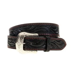 The Cowboy Shirt Sales Store 21 Western Fashion Men's Tooled Black Belt With Red Stitch