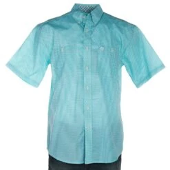 Wrangler Men's George Strait Turquoise Triangle Print Short Sleeve Buttondown