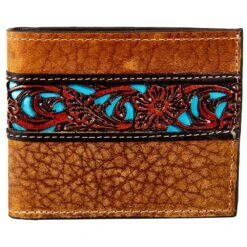 Gem Dandy Accessories Men's Tan Passcase Wallet W/Turquoise Inlay