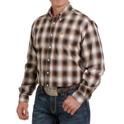 Cinch Men's Black And Rust Plaid Shirt