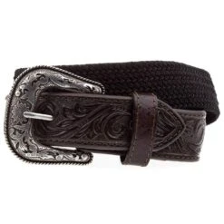 Gem Dandy Accessories Mens Black Stretch Belt W/Tooled Ends