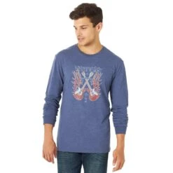 Wrangler Men's Long Sleeve Flame Guitars Graphic T-Shirt