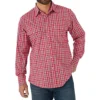 Wrangler Men's Wrinkle Resistant Western Long Sleeve Red Plaid Shirt