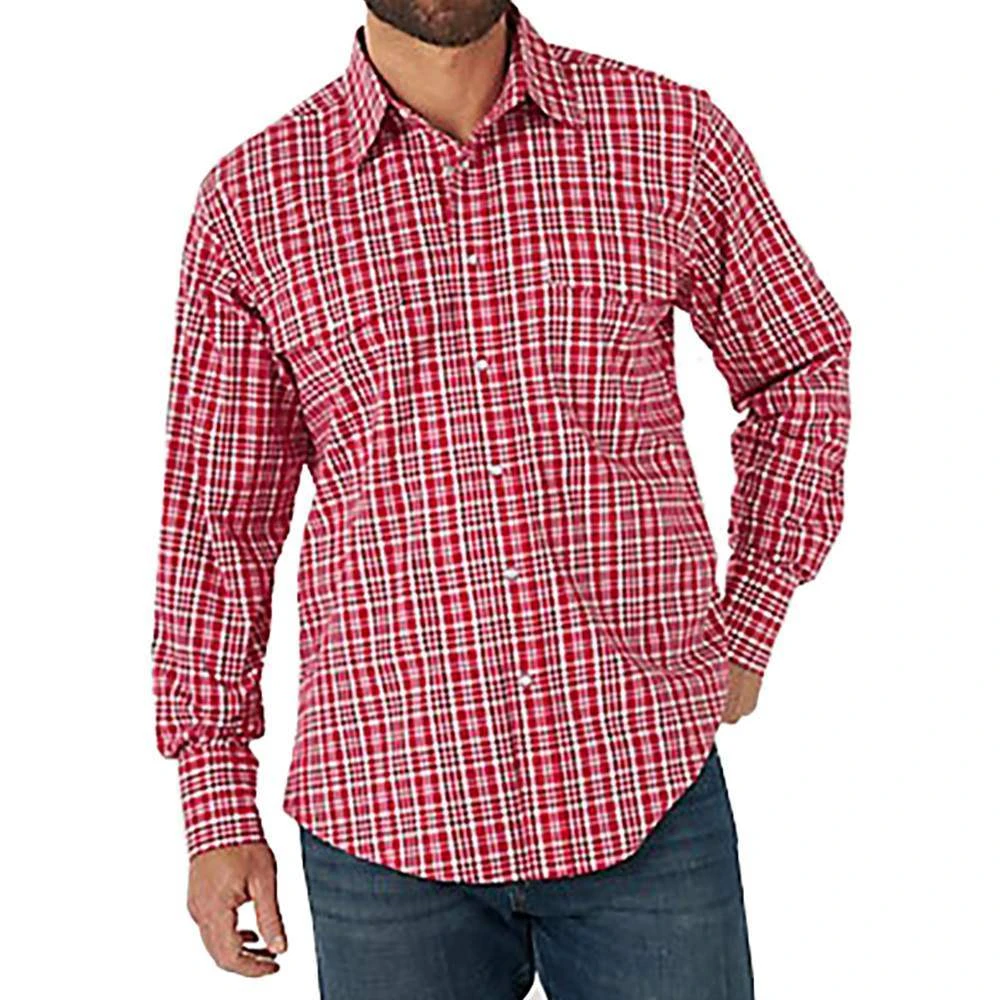 Wrangler Men's Wrinkle Resistant Western Long Sleeve Red Plaid Shirt 1 Wrangler Men's Wrinkle Resistant Western Long Sleeve Red Plaid Shirt