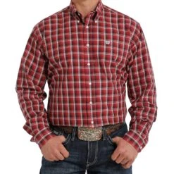 Cinch Men's Deep Coral Plaid Shirt