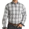 Panhandle Men's Navy Dobby Plaid Long Sleeve Button Down