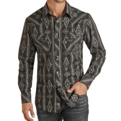 Rock N Roll Cowboy Men's Long Sleeve Aztec Snap