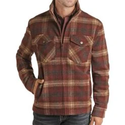 Panhandle Men's Powder River Burgundy Plaid Wool Blend Jacket