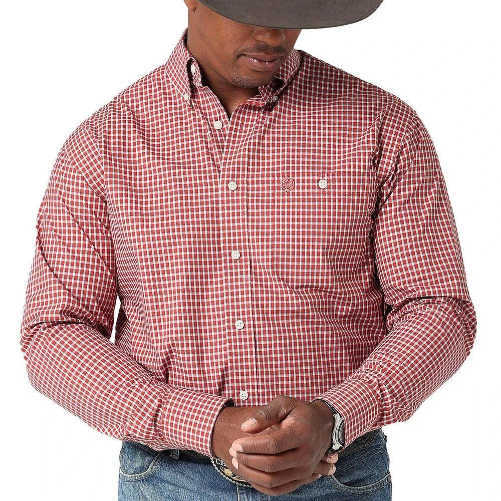 Wrangler Men's George Strait Red Plaid Long Sleeve Button Down 1 Wrangler Men's George Strait Red Plaid Long Sleeve Button Down