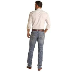 Rock N Roll Cowboy Beige Leather Stackable Pistol Jeans