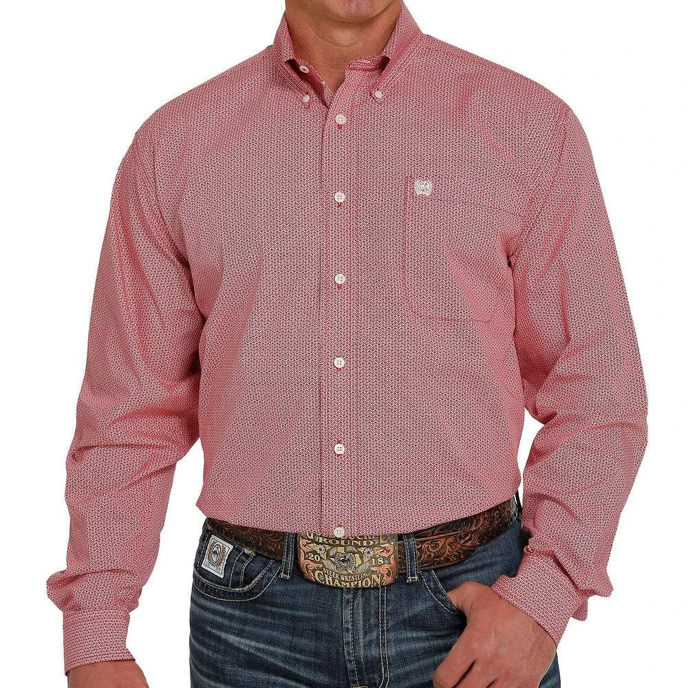 Cinch Men's Red And White Print Button-Down 1 Cinch Men's Red And White Print Button-Down