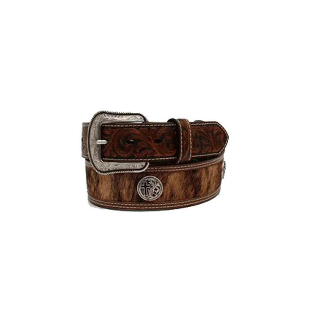 Men's 3D Hair On Hide Belt With Cross Conchos 1 Men's 3D Hair On Hide Belt With Cross Conchos