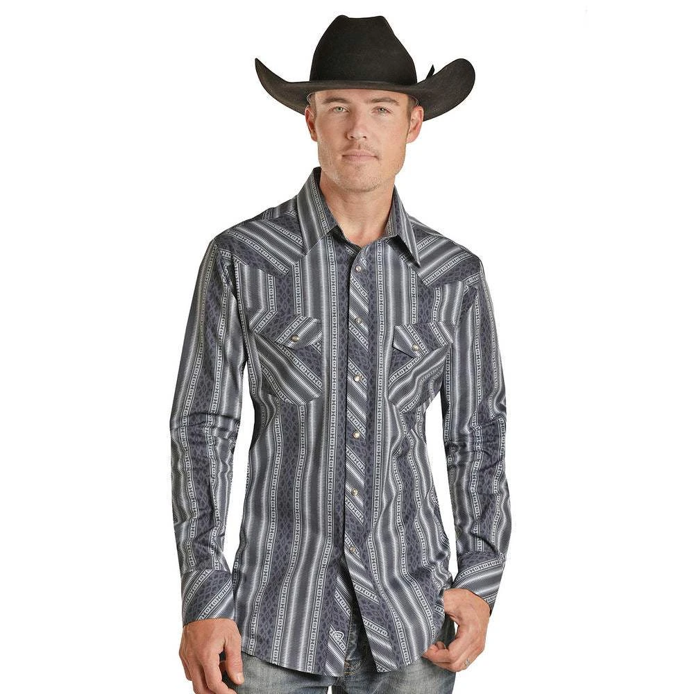 Rock N Roll Cowboy Grey Aztec Print Snap Shirt 1 Rock N Roll Cowboy Grey Aztec Print Snap Shirt