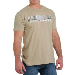 Cinch Mens Logo Graphic Heather Tan T-Shirt