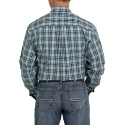 Cinch Men's Navy & Teal Plaid Buttondown Shirt -The Cowboy Shirt Sales Store MTW1105363 3