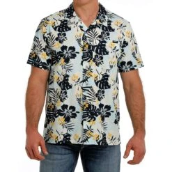 Cinch Men's Camp Aloha Blue Hawaiian Printed Short Sleeve Buttondown -The Cowboy Shirt Sales Store MTW1401002 3