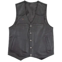 Wyoming Traders Mens Black Dovers Leather Concealed Leather Vest -The Cowboy Shirt Sales Store WT VDB 1